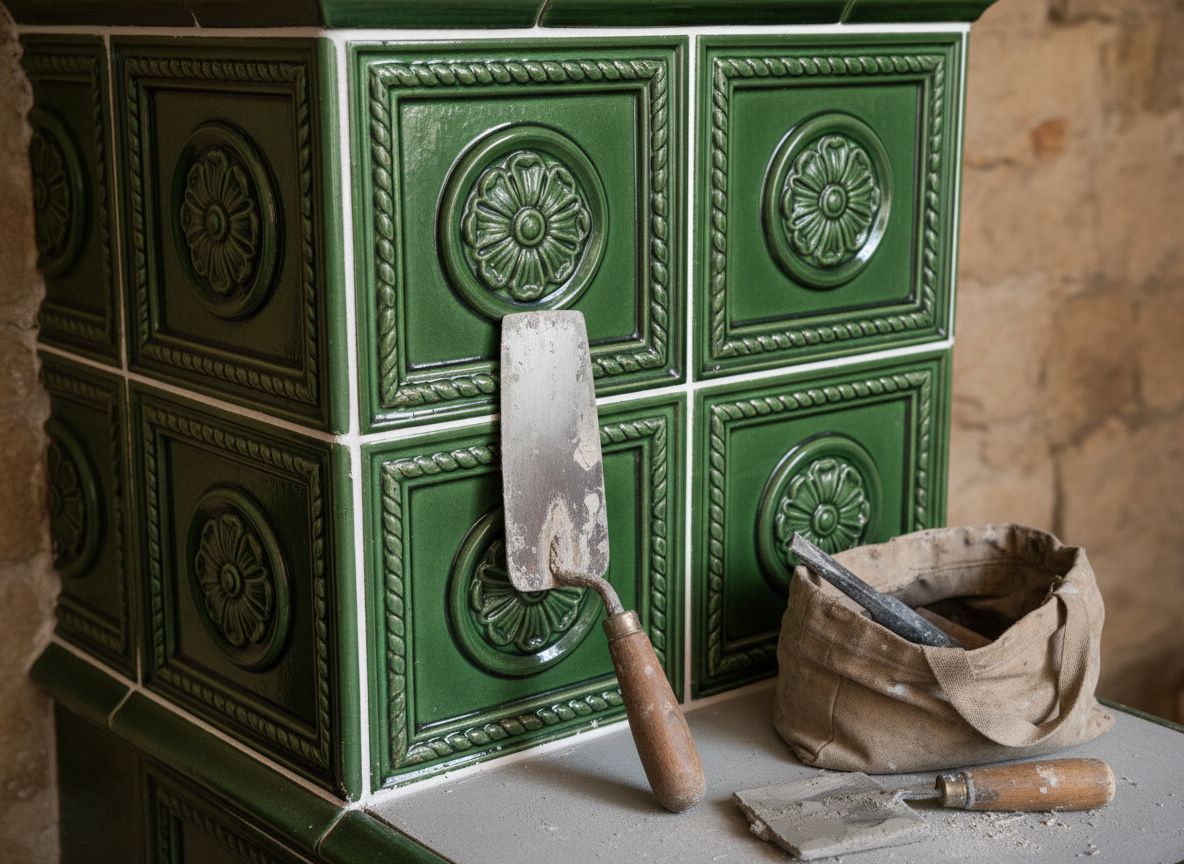 Oczyszczone kafle ceramiczne przygotowane do montażu w piecu